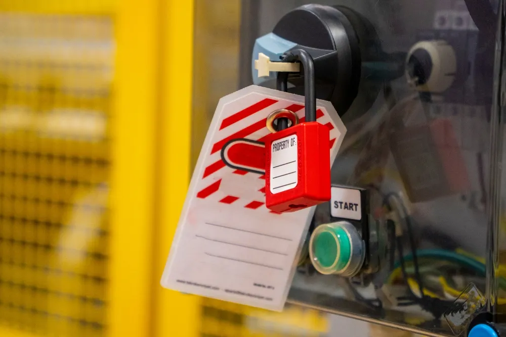 Red lockout/tagout in a machine